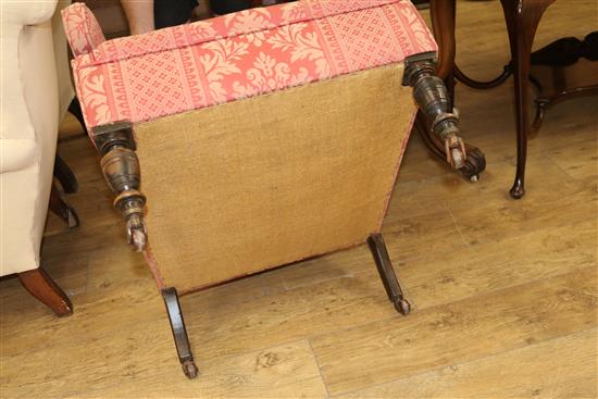 An Edwardian three piece salon suite sofa W.116cm